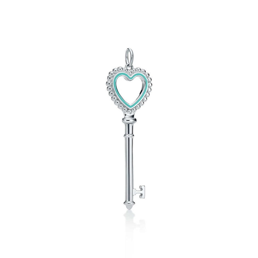 Tiffany Beaded Heart Key Pendant in Silver